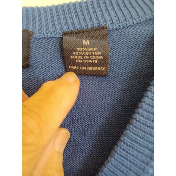 Allen Solly blue silkblend Vneck sweater mens M pullover classic golf office - Picture 3 of 8